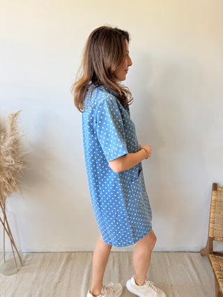 White polka dots denim dress