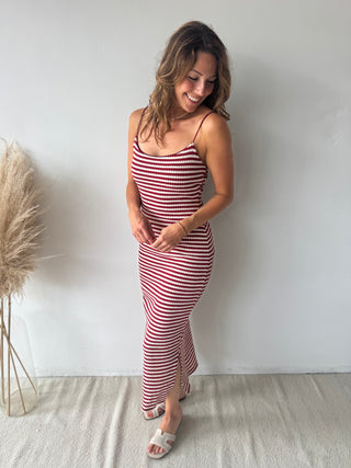 Red striped bodycon dress
