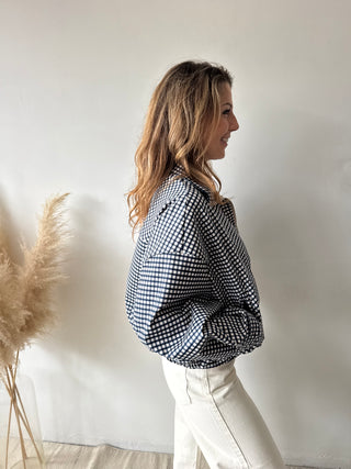 Blue checked zipper jacket