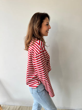 Red grey striped t-shirt