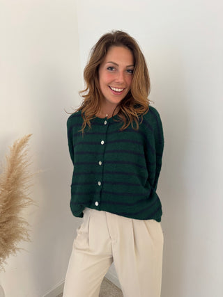 Green marine striped button knit