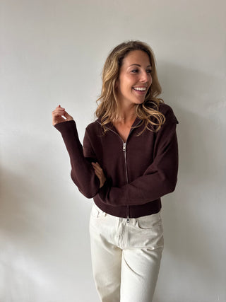 Brown zipper knit