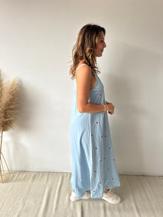 Red hearts blue denim dress