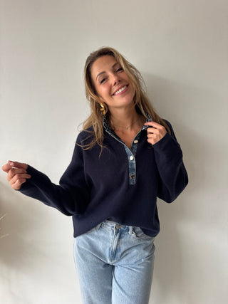 Denim details navy knit