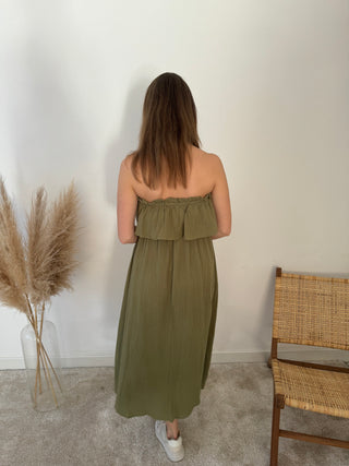 Kaki strapless tetra dress