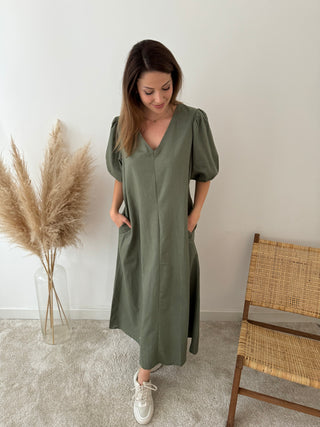 Kaki linen maxi dress