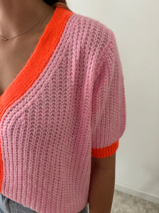 Super soft pink orange button knit