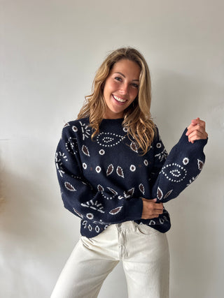 Navy patterned scarf knit