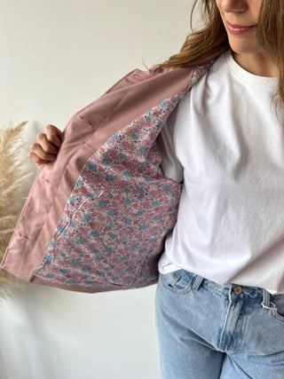 Flower details pink trench jacket
