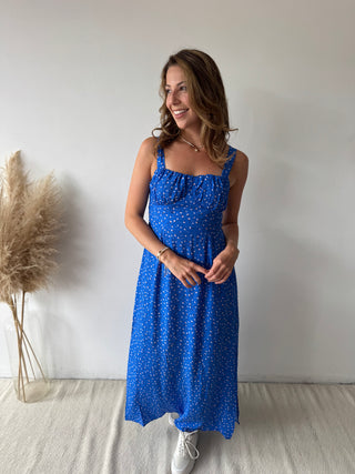 Light pink flowers blue dress