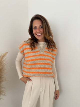 Orange striped sleeveless knit