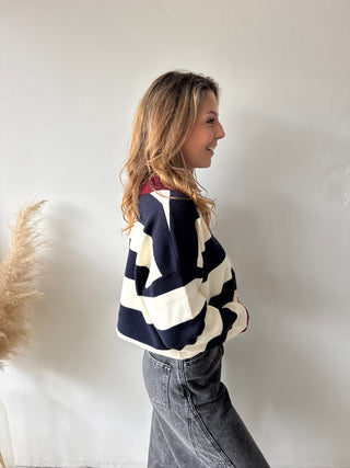 Navy beige striped soft knit
