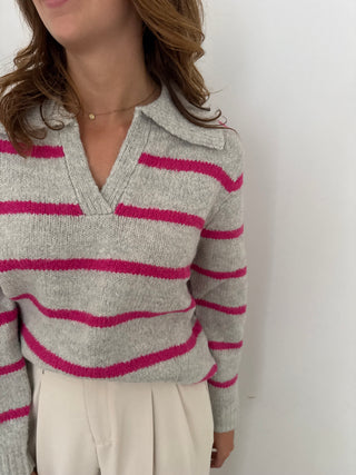 Pink grey striped knit