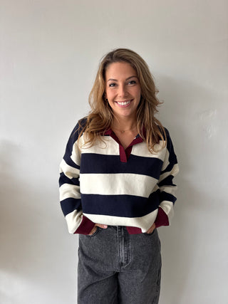 Navy beige striped soft knit
