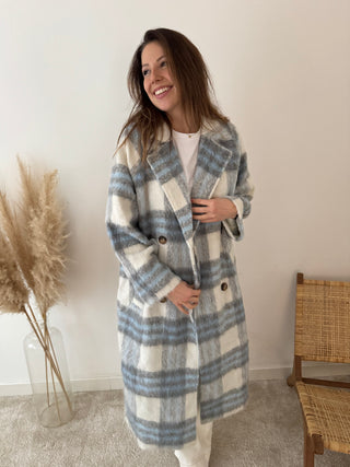 Blue grey checked coat