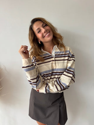 Brown grey striped polo