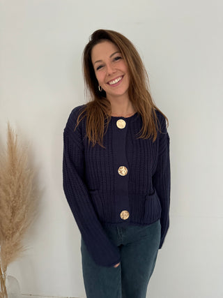 Gold buttons navy knit