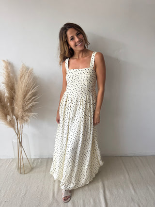 Ecru polka dot maxi dress