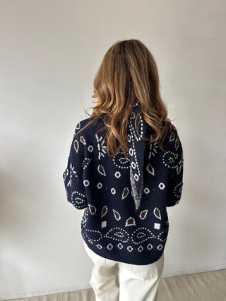 Navy patterned scarf knit