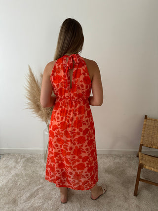 Orange flowers halter dress