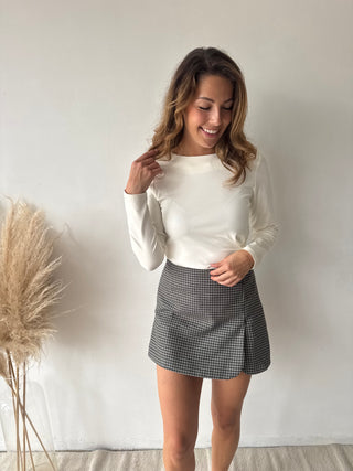 Kaki black checked skort