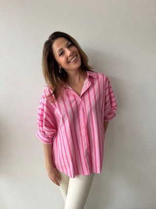 Pink fuchsia striped blouse