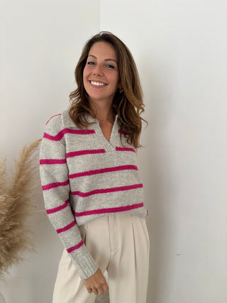 Pink grey striped knit
