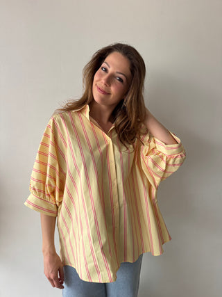 Yellow pink striped blouse