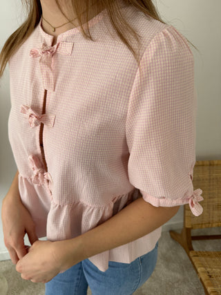 Bow vichy pink blouse