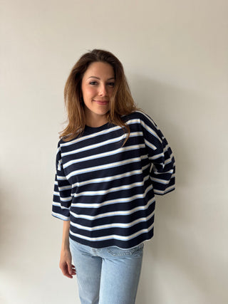 Knot back navy striped top
