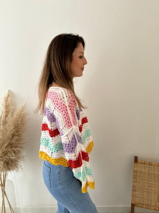 Colorful crochet long sleeves top