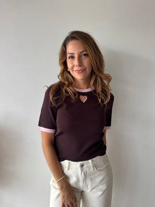 Heart detail brown top