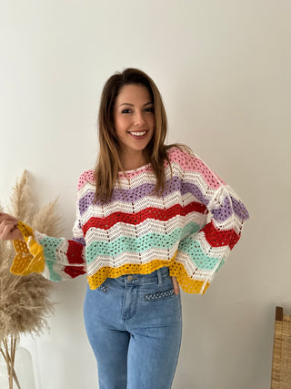 Colorful crochet long sleeves top