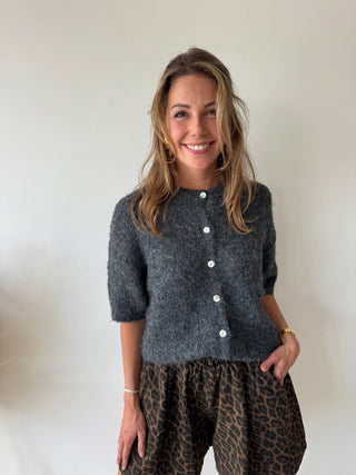 Grey short sleeves button knit
