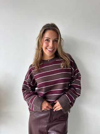 Burgundy Brown striped knot knit