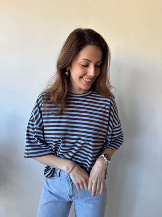 Blue brown striped t-shirt