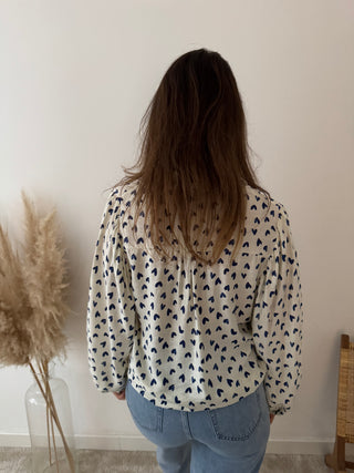 Blue hearts white blouse