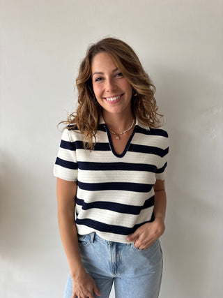 Navy white striped top