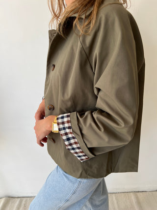 Kaki checked trench jacket