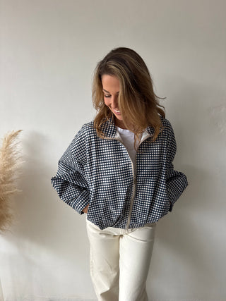 Blue checked zipper jacket