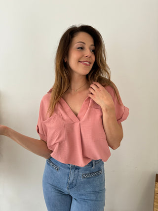 Old pink pocket blouse