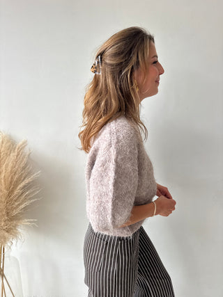 Taupe short sleeves button knit