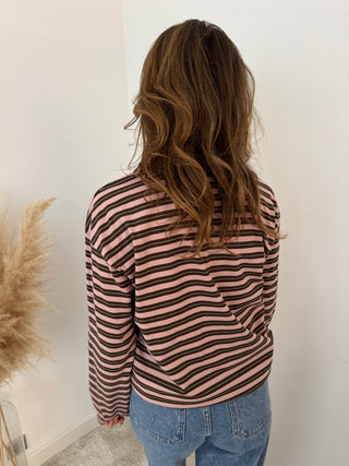 Brown pink striped top