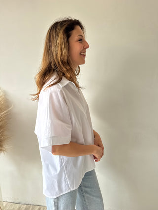 Open back heart white blouse