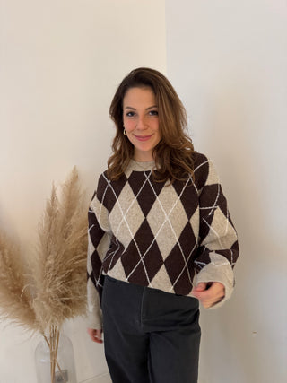 Beige brown argyle sweater