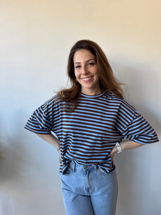 Blue brown striped t-shirt