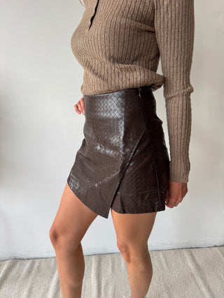 Brown leather skort