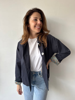 Flower detail navy trench jacket