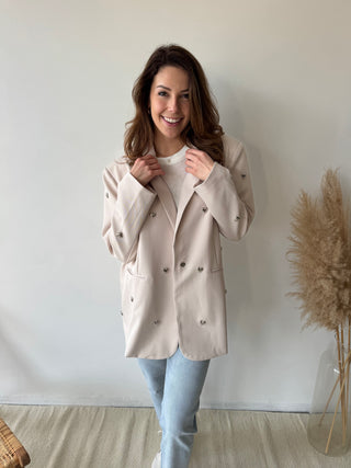 Silver hearts beige blazer