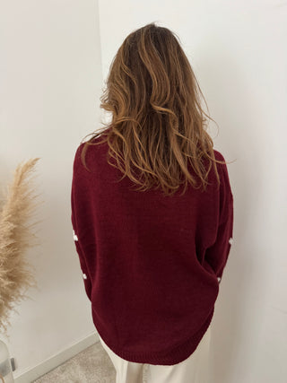 White hearts burgundy knit